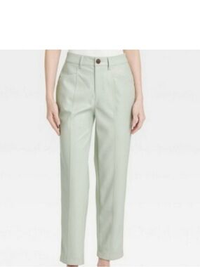 High-Waist Straight-Leg Pants — Pleather Mint Green
